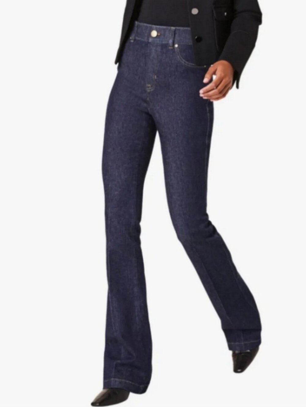 SPANX Everywear Pull On Flare Jeans in Raw Indigo Wash XL/16